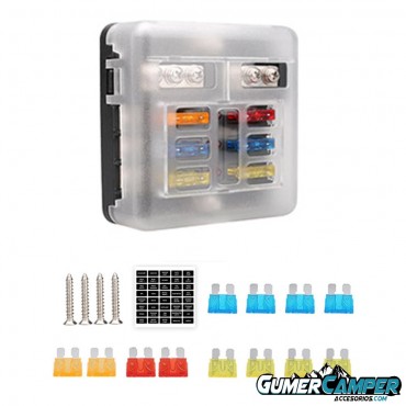 CAJA DE 6 FUSIBLES CON POSITIVO Y NEGATIVO