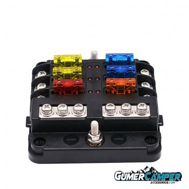 CAJA DE 6 FUSIBLES CON POSITIVO Y NEGATIVO
