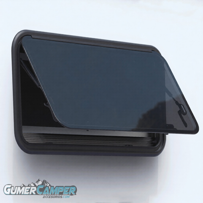 VENTANA ABATIBLE CAMPER CRISTAL DOBLE NEGRA