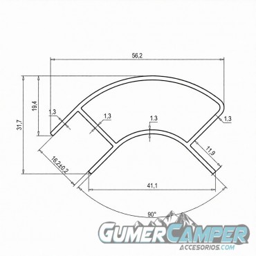 PERFIL ALUMINIO MUEBLES CAMPER ABIERTO CON BORDE 2 m