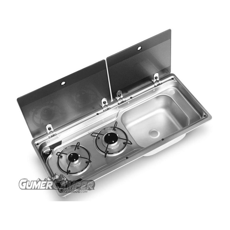 COCINA FREGADERO 2 FUEGOS CON TAPA DE VIDRIO DOBLE COCINA FREGADERO 2 FUEGOS CON TAPA DE VIDRIO DOBLE