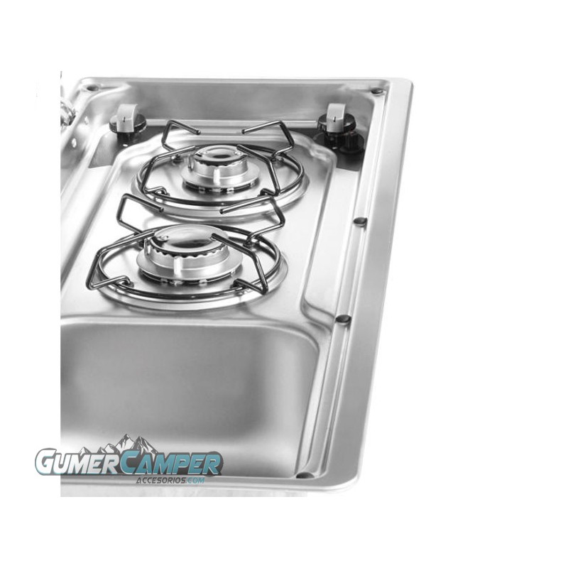 COCINA CON FREGADERO LADO IZQUIERDO 2 FUEGOS CON TAPA DE VIDRIO DOBLE