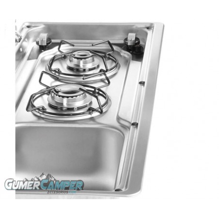 COCINA CON FREGADERO LADO IZQUIERDO 2 FUEGOS CON TAPA DE VIDRIO DOBLE